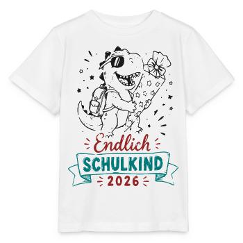 Endlich Schulkind 2026 Dino Feier - Stanley/Stella Kinder T-Shirt MINI CREATOR  - Weiß - Vorne - Maike (125cm)