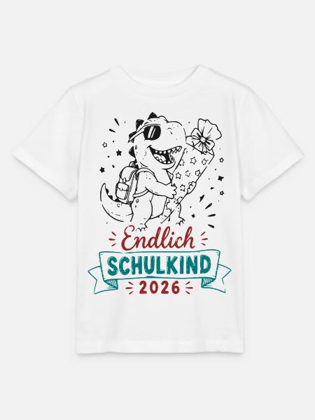 Endlich Schulkind 2026 Dino Feier - Stanley/Stella Kinder T-Shirt MINI CREATOR - Weiß