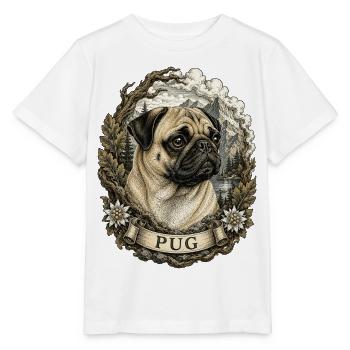 Pug in vintage style with mountain landscape - Stanley/Stella MINI CREATOR Kids’ T-Shirt - white - Front - Maike (125cm)