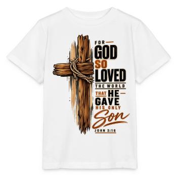 Johannes 3,16 Kreuz Jesus Liebe Christliches Shirt - Stanley/Stella Kinder T-Shirt MINI CREATOR  - Weiß - Vorne - Maike (125cm)
