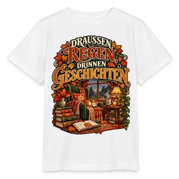 Draußen Regen, drinnen Geschichten - Stanley/Stella Kinder T-Shirt MINI CREATOR  - Weiß - Vorne - Maike (125cm)