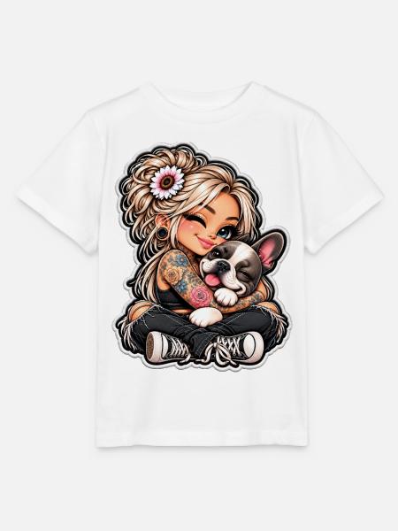 TattooMädchen kuschelt Bulldog - Stanley/Stella Kinder T-Shirt MINI CREATOR - Weiß