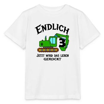Bagger T-Shirt 3. Geburtstag 3 Jahre Jungen Shirt - Stanley/Stella Kinder T-Shirt MINI CREATOR  - Weiß - Vorne - Maike (125cm)