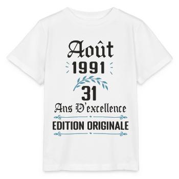 31 ans anniversaire aout 1991 - T-shirt bio MINI CREATOR Stanley/Stella Enfant - blanc - Devant - Maike (125cm)