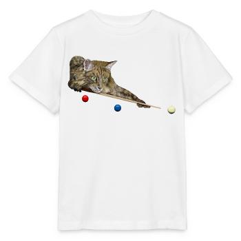 POOL UND SNOOKER CAT, 8 BALL, 9 BALL - KATZE SPIELEN - Stanley/Stella Kinder T-Shirt MINI CREATOR  - Weiß - Vorne - Maike (125cm)