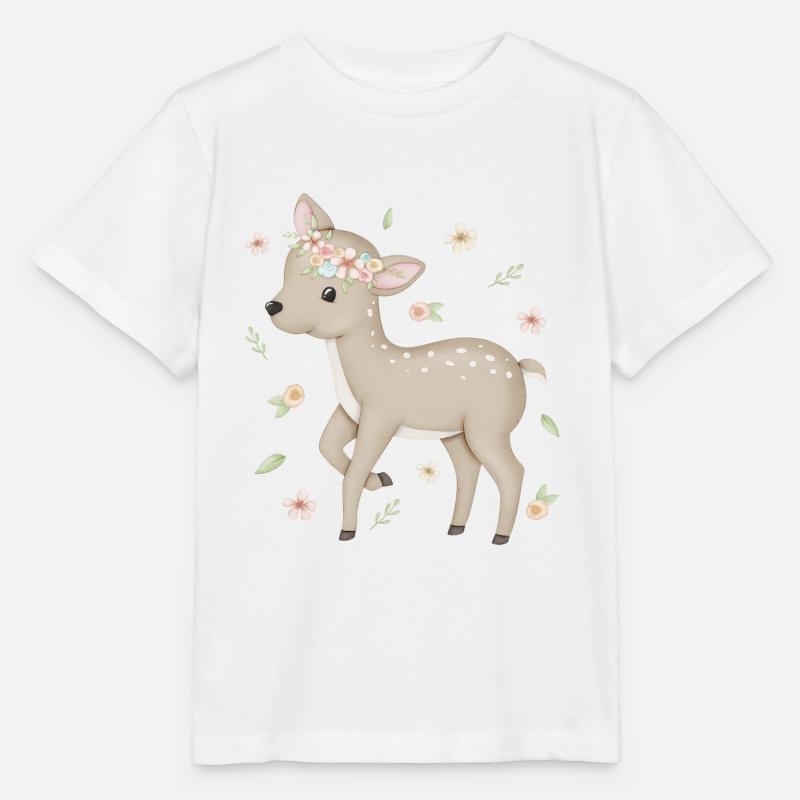 fauve de cerf mignon avec couronne de fleurs - T-shirt bio MINI CREATOR Stanley/Stella Enfant - blanc