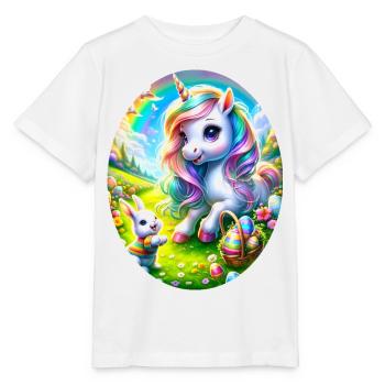 Osterhase und magisches Einhorn feiern Ostern - Stanley/Stella Kinder T-Shirt MINI CREATOR  - Weiß - Vorne - Maike (125cm)