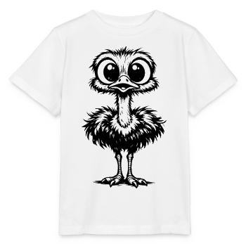 Pelziger Vogel mit großen Augen - Stanley/Stella Kinder T-Shirt MINI CREATOR  - Weiß - Vorne - Maike (125cm)