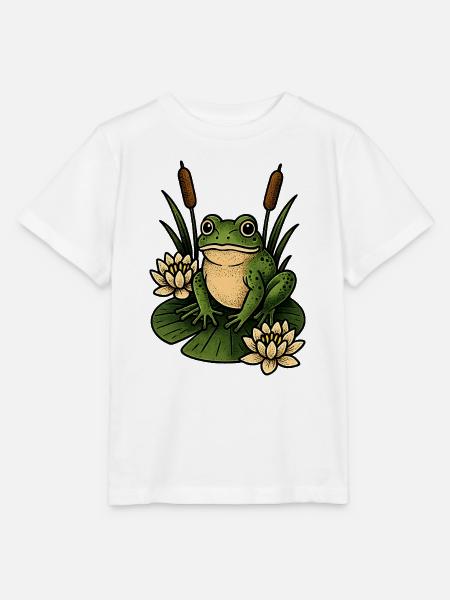 Grüner Frosch auf Seerosenblatt - Stanley/Stella Kinder T-Shirt MINI CREATOR - Weiß