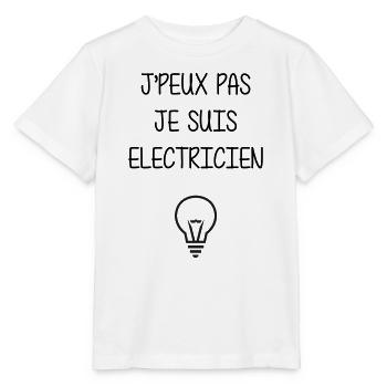 J'peux Pas Je Suis Électricien : Tension Maximale - T-shirt bio MINI CREATOR Stanley/Stella Enfant - blanc - Devant - Maike (125cm)