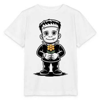 Niedlicher genähter Monsterjunge mit orangefarbener Blume - Stanley/Stella Kinder T-Shirt MINI CREATOR  - Weiß - Vorne - Maike (125cm)