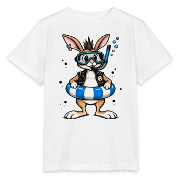 Bunter Punk Hase Taucher mit Rettungsring - Stanley/Stella Kinder T-Shirt MINI CREATOR  - Weiß - Vorne - Maike (125cm)