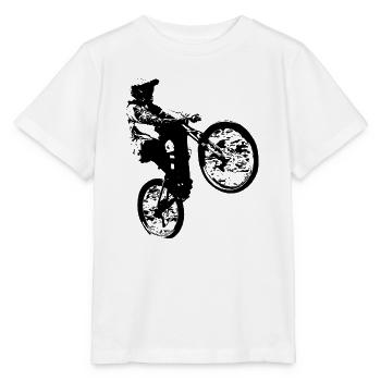 Mountain biker making a wheelie. - Stanley/Stella MINI CREATOR Kids’ T-Shirt - white - Front - Maike (125cm)