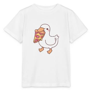 Mignon canard blanc avec tranche de pizza au pepperoni - T-shirt bio MINI CREATOR Stanley/Stella Enfant - blanc - Devant - Maike (125cm)