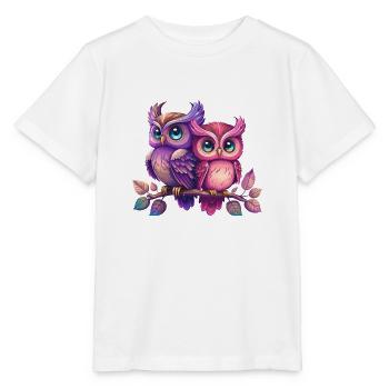 Hiboux colorés Frères et sœurs Animal Oiseau Hibou Aigle Chouette Nuit - T-shirt bio MINI CREATOR Stanley/Stella Enfant - blanc - Devant - Maike (125cm)
