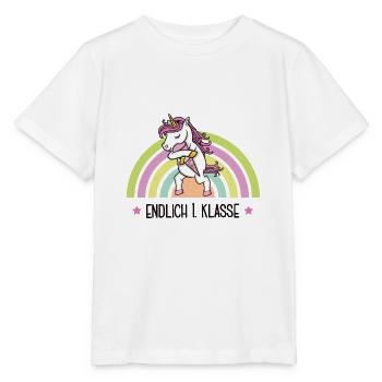 Einschulung Schulkind Erste Klasse Schule Einhorn - Stanley/Stella Kinder T-Shirt MINI CREATOR  - Weiß - Vorne - Maike (125cm)