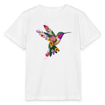 Graphisme Colibri Fleurs - T-shirt bio MINI CREATOR Stanley/Stella Enfant - blanc - Devant - Maike (125cm)
