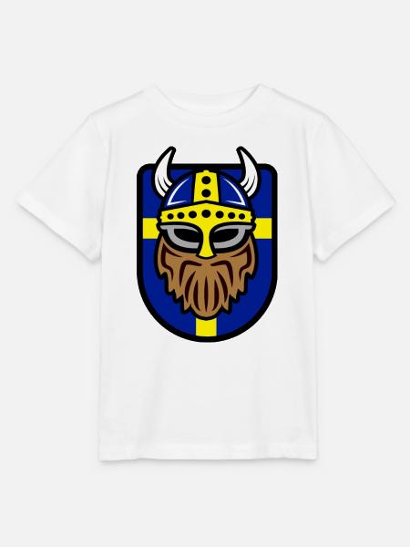 Cooler Wikinger mit Schwedischer Flagge - Stanley/Stella Kinder T-Shirt MINI CREATOR - Weiß