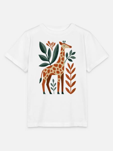 Giraffe mit Blättern - Stanley/Stella Kinder T-Shirt MINI CREATOR - Weiß