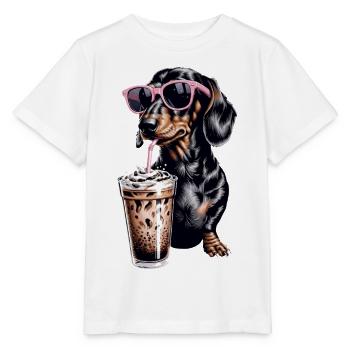 Café glacé teckel - T-shirt bio MINI CREATOR Stanley/Stella Enfant - blanc - Devant - Maike (125cm)