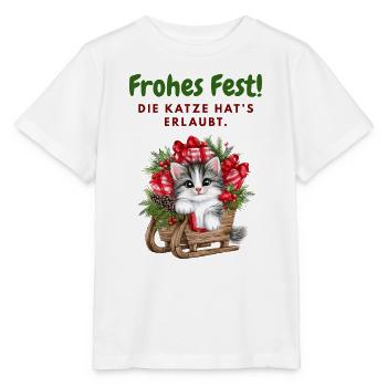 Frohes Fest... Weihnachen mit Katze - Stanley/Stella Kinder T-Shirt MINI CREATOR  - Weiß - Vorne - Maike (125cm)