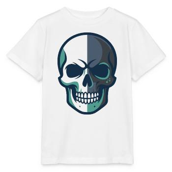Stilisierte Totenkopfgrafik mit geteiltem Farbdesign - Stanley/Stella Kinder T-Shirt MINI CREATOR  - Weiß - Vorne - Maike (125cm)