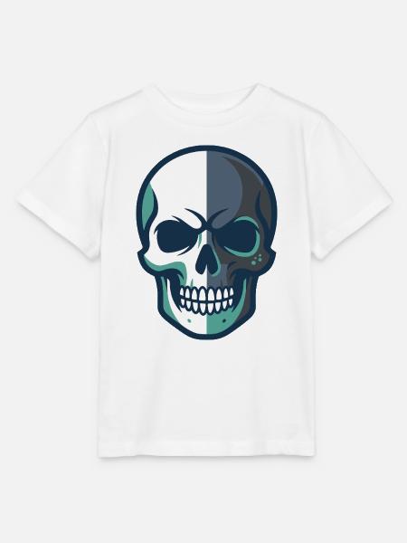 Stilisierte Totenkopfgrafik mit geteiltem Farbdesign - Stanley/Stella Kinder T-Shirt MINI CREATOR - Weiß