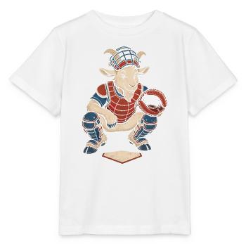 Baseball Catcher Ziege volle Ausrüstung - Stanley/Stella Kinder T-Shirt MINI CREATOR  - Weiß - Vorne - Maike (125cm)