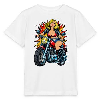 Biker-Mädchen - Stanley/Stella Kinder T-Shirt MINI CREATOR  - Weiß - Vorne - Maike (125cm)