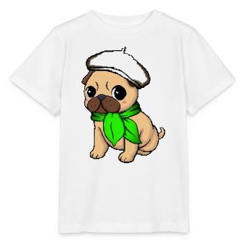 Beige Beret Mops - Stanley/Stella Kinder T-Shirt MINI CREATOR  - Weiß - Vorne - Maike (125cm)