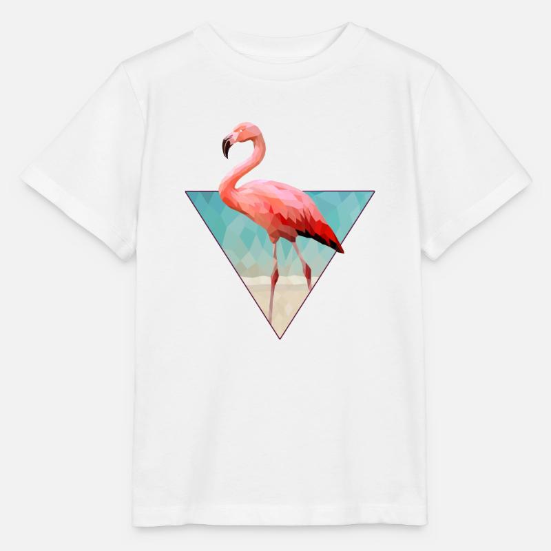 Flamant rose sur la plage dans le style Low Poly - T-shirt bio MINI CREATOR Stanley/Stella Enfant - blanc