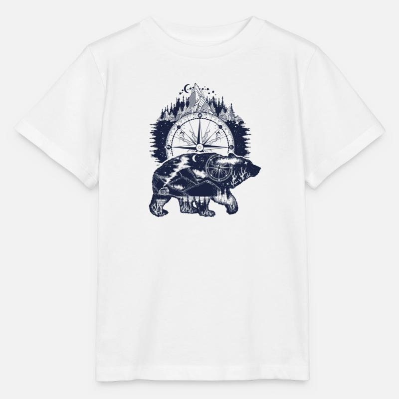 Ours et boussole - T-shirt bio MINI CREATOR Stanley/Stella Enfant - blanc