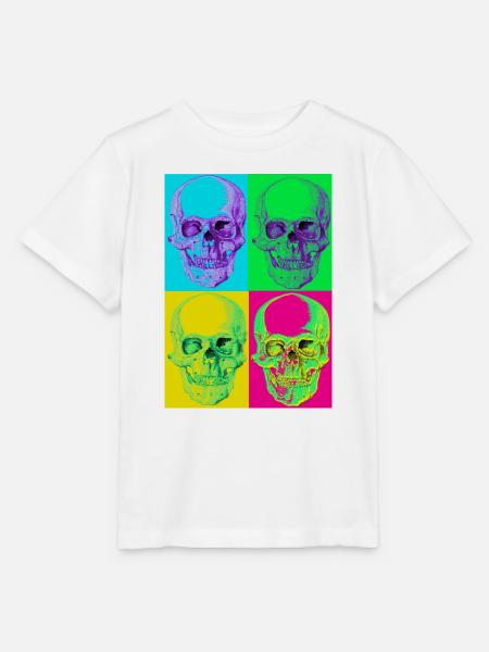 Pop-Art-Vierfarbige Totenkopf - Stanley/Stella Kinder T-Shirt MINI CREATOR - Weiß