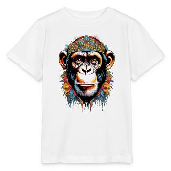 Buntes Affenporträt mit Tribal-Muster - Stanley/Stella Kinder T-Shirt MINI CREATOR  - Weiß - Vorne - Maike (125cm)