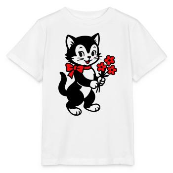 Chat noir avec ruban rouge - T-shirt bio MINI CREATOR Stanley/Stella Enfant - blanc - Devant - Maike (125cm)