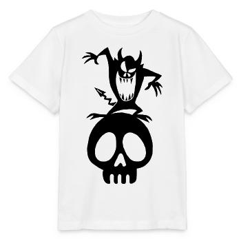 Schwarzer Dämon auf einem Schädel - Stanley/Stella Kinder T-Shirt MINI CREATOR  - Weiß - Vorne - Maike (125cm)
