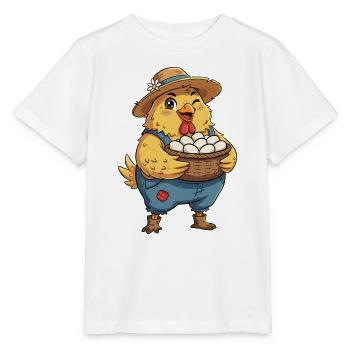 Poussin dans le panier à œufs à la ferme - T-shirt bio MINI CREATOR Stanley/Stella Enfant - blanc - Devant - Maike (125cm)