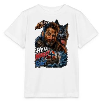 Heia Norge Norwegen Fan Wikinger Wolf Row Motiv - Stanley/Stella Kinder T-Shirt MINI CREATOR  - Weiß - Vorne - Maike (125cm)