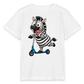 Dessin animé drôle de zèbre sur scooter - T-shirt bio MINI CREATOR Stanley/Stella Enfant - blanc - Devant - Maike (125cm)