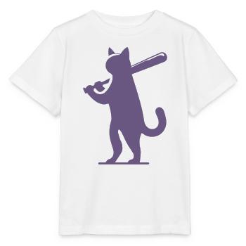 Minimalistische Katzen-Baseballspieler Silhouette - Stanley/Stella Kinder T-Shirt MINI CREATOR  - Weiß - Vorne - Maike (125cm)