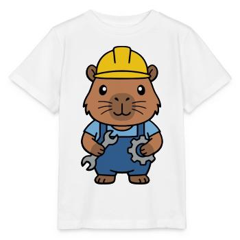 Niedlicher Capybara-Ingenieur-Maskottchen-Standardentzeichner - Stanley/Stella Kinder T-Shirt MINI CREATOR  - Weiß - Vorne - Maike (125cm)