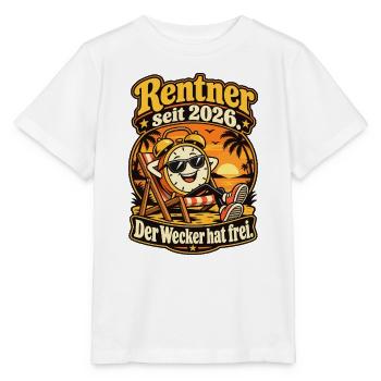 Rentner seit 2026 – Wecker hat frei Ruhestand - Stanley/Stella Kinder T-Shirt MINI CREATOR  - Weiß - Vorne - Maike (125cm)