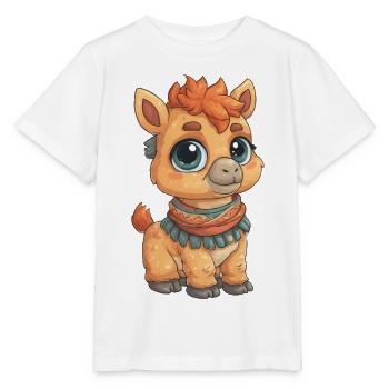 Kuscheliges Alpaka Fohlen mit Schal - Stanley/Stella Kinder T-Shirt MINI CREATOR  - Weiß - Vorne - Maike (125cm)