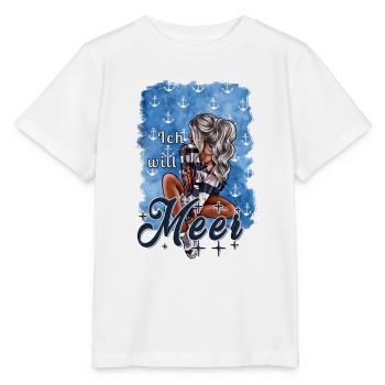 Ich will Meer Mädchen blond Illustration Spruch - Stanley/Stella Kinder T-Shirt MINI CREATOR  - Weiß - Vorne - Maike (125cm)