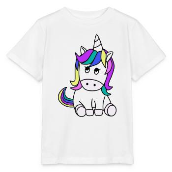Licorne design, coloré, grands yeux, mignon - T-shirt bio MINI CREATOR Stanley/Stella Enfant - blanc - Devant - Maike (125cm)