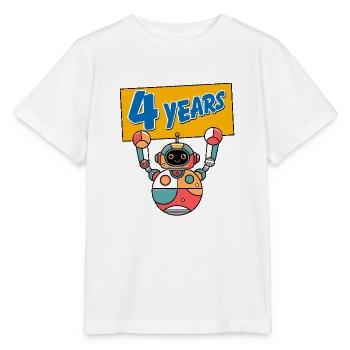 Ich bin vier Jahre 4. Geburtstag mit Roboter - Stanley/Stella Kinder T-Shirt MINI CREATOR  - Weiß - Vorne - Maike (125cm)