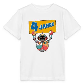 Ich bin vier Jahre 4. Geburtstag mit Roboter - Stanley/Stella Kinder T-Shirt MINI CREATOR  - Weiß - Vorne - Maike (125cm)