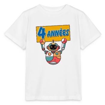 J'ai quatre ans, quatrième anniversaire avec robot - T-shirt bio MINI CREATOR Stanley/Stella Enfant - blanc - Devant - Maike (125cm)