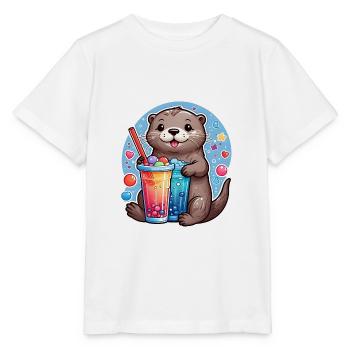 Kleiner Süßer Otter trinkt Limonade - Stanley/Stella Kinder T-Shirt MINI CREATOR  - Weiß - Vorne - Maike (125cm)
