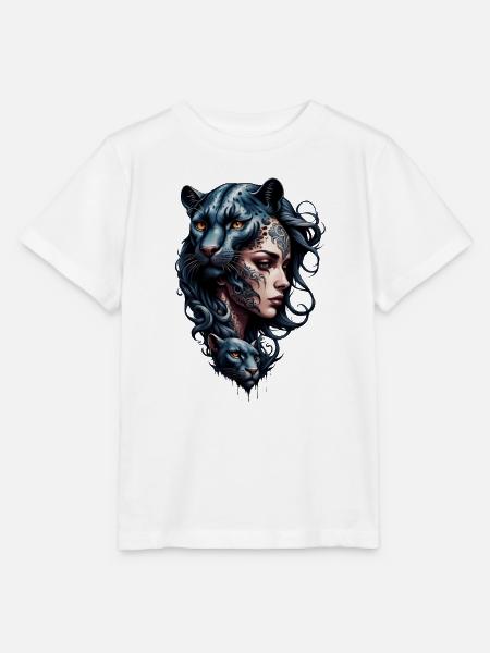 Leopardenkopf und schwarze Frau. - Stanley/Stella Kinder T-Shirt MINI CREATOR - Weiß